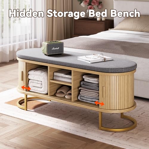 Decofy Shoe Storage Bench with Cushion and Sliding Doors - Image 6