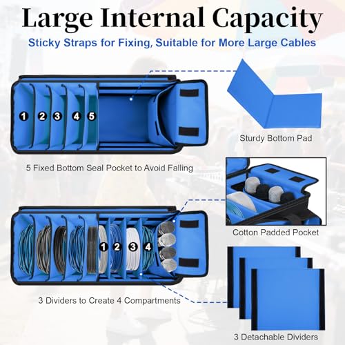 Large Dj Cable Bag with Detachable Dividers, Bottom Pad - Image 3