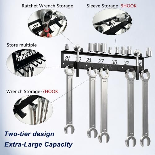 Metal Wrench & Socket Organizer, Dual-Layer Rack with Labels - Image 7