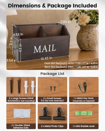 DLQuarts Solid Wood Mail Organizer Countertop or Wall - Image 3