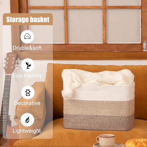 2 Pack Woven Storage Baskets for Closet, Toy Basket with Handles - Image 5