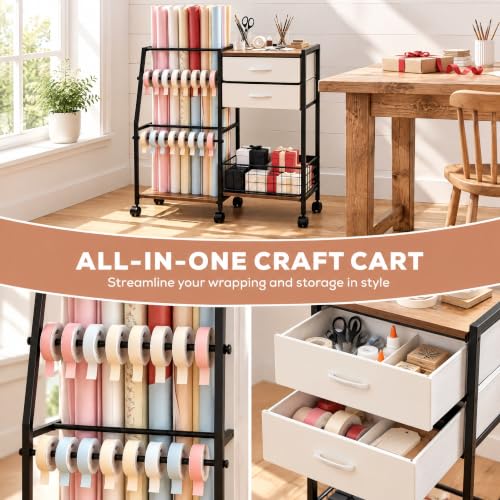 Wrapping Paper Storage Cart, Rolling Gift Wrap Rack with Wheels - Image 8