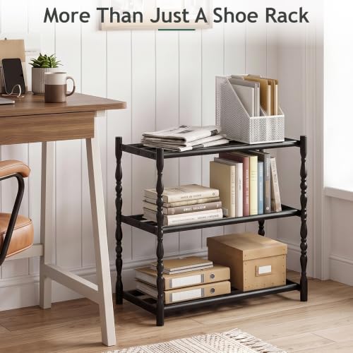 3 Tier Expandable Shoe Rack, Black Metal Storage Shelf - Image 7