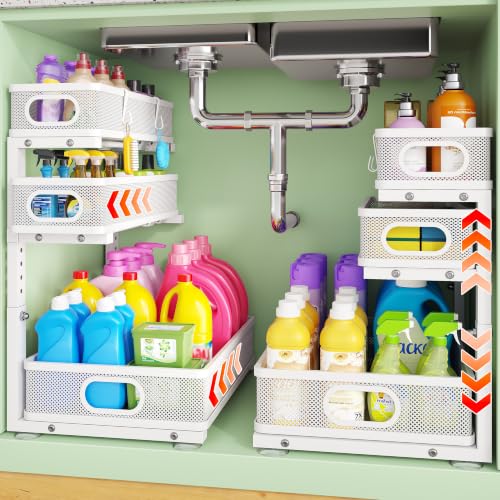 3 Tier White Under Sink Organizer,Kitchen Cabinet St | Under Sink Stor - Image 2
