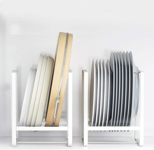 2PCS Plate Holders Organizer, Metal Dish Storage Dying Display Rack for Cabinet, Counter and Cupboard - White