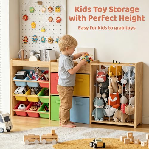 Large Wooden Plush Toy Storage Organizer with Bookshelf - Image 8