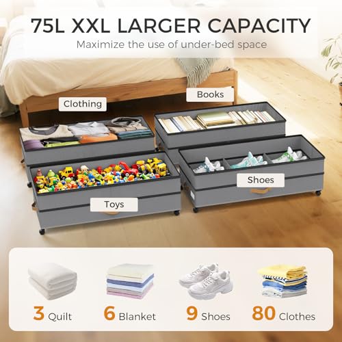 75L 2 Pack Adjustable Under Bed Storage with Wheels - Image 4