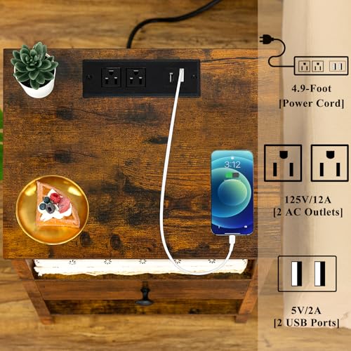 Lerliuo Nightstand with Charging Station and USB Ports, 3-Tier - Image 6