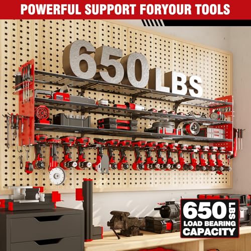 Large 65'' Wide Power Tool Organizer Wall Mount, 4-Tier 16-Drill - Image 7