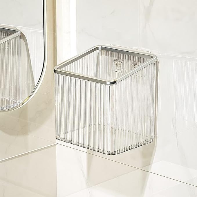 Adhesive Floating Wall Shelves – No Tools Needed for Installation | Perfect for Organizing Makeup, Toiletries & Home Accessories (Transparent_SilverEdge)