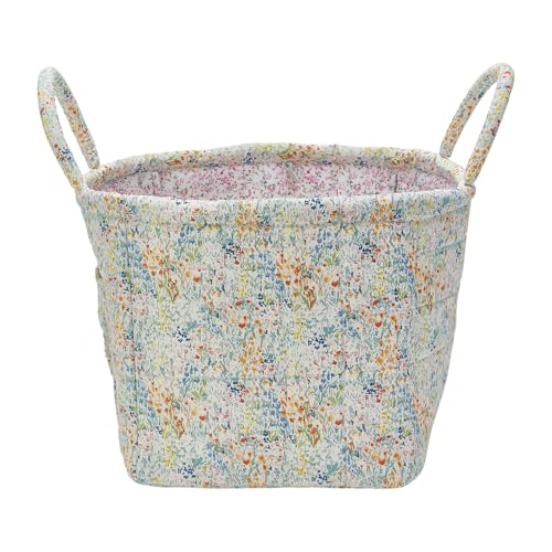 Quilted Fabric Storage Basket with Handles & Pocket - Image 4