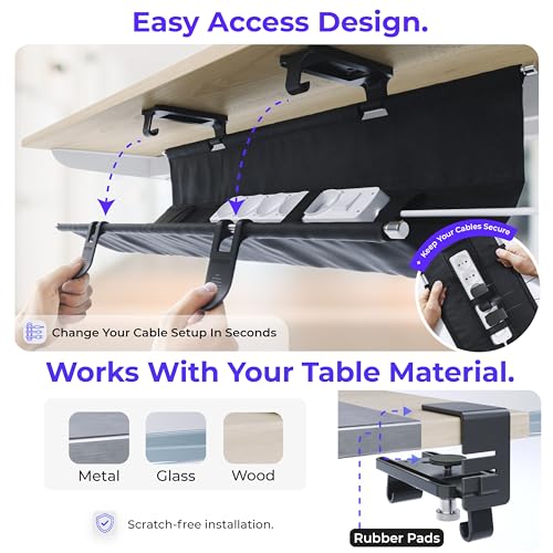 Ascrono Original Under Desk Cable Management Tray, Black, 53.9" - Image 4