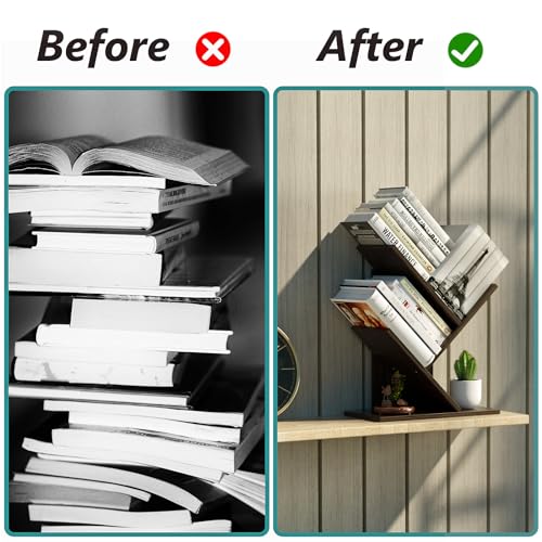 R RUISHENG 3 Tier Small Tree Bookshelf Desk Book Organizer Narrow - Image 6