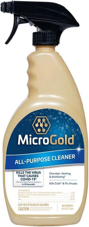 MicroGold All-Purpose Cleaner Spray Kills 99.9% of Bacteria and Viruses Bleach Free for Use in Kitchens and Bathrooms, 24 Fluid Ounces, 1 Pack