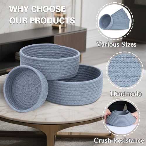 Small Shelf Storage Baskets for Organizing, 6 Pack Round Cotton - Image 4