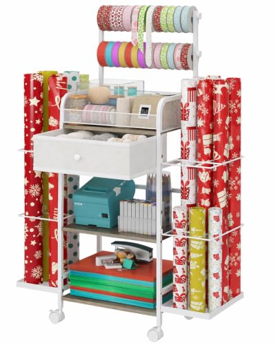 Rsaayekkt Rolling Wrapping Paper Storage Cart with Fabric - Image 2