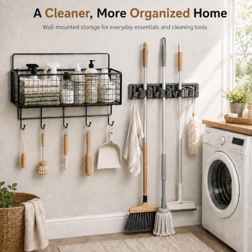 Broom Holder Wall Mount, Mop Organizer with Cleaning Tools - Image 5