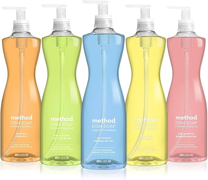 Method Gel Dish Soap Liquid, Lemon Mint, Tough on Grease, 18 Fl Oz (Pack of 6