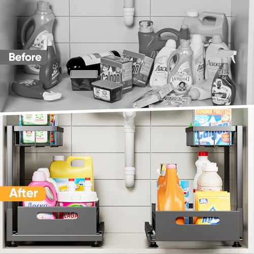 Saydear L-Shaped Under Sink Organizer, 2-Tier Pull-out Cabinet - Image 4