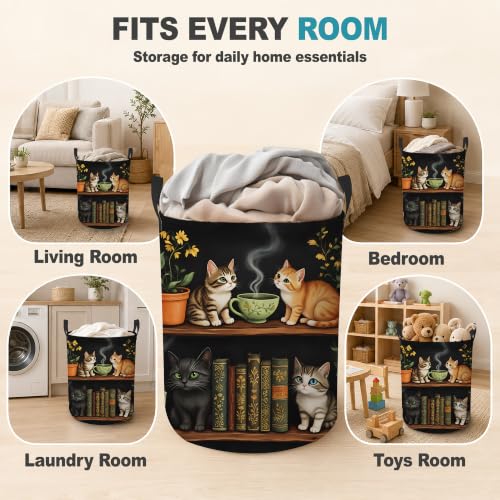 Laundry Basket,Cat Bookshelf Foldable Clothes Hamper with Handles - Image 8