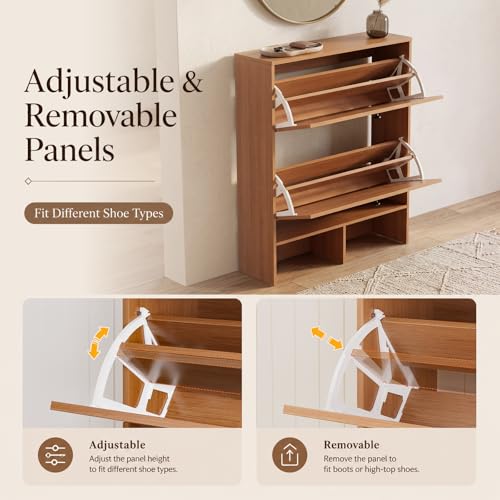 Shoe Cabinet with 2 Flip Drawers, Narrow Shoe Cabinet - Image 5