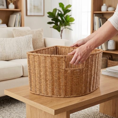Woven Triangle Corner Storage Basket with Handles Shelf Laundry - Image 5