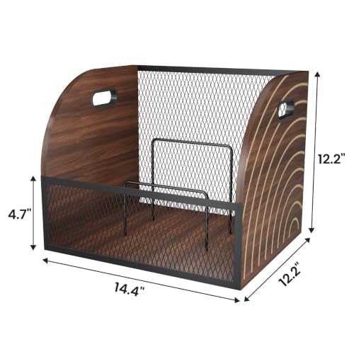Vinyl Record Storage Crate, Wooden LP Organizer with Divider - Image 4