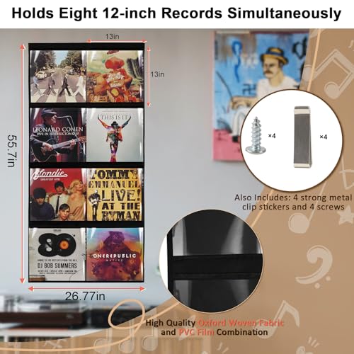 Record Display Rack, Wall Mount Album Storage, Black - Image 5