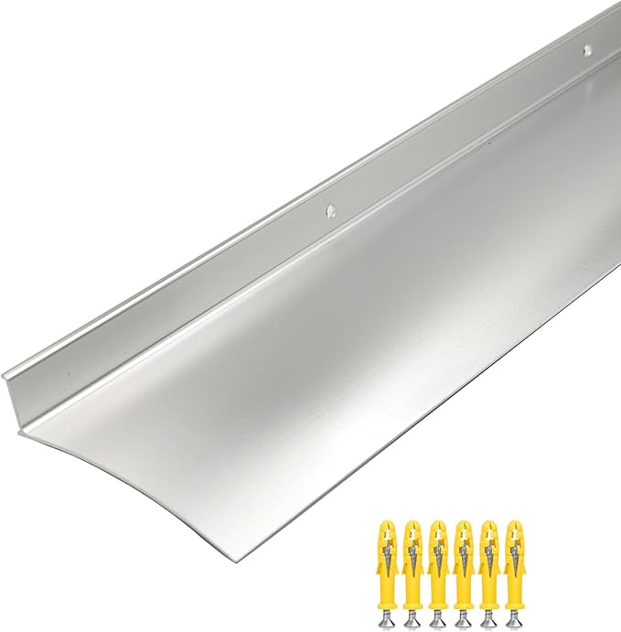Heavy-Duty 5.12" W 43.3" L Door Rain Drip Guard Overhead,Aluminum Drip Cap for Exterior Doors Window Top,Rain Drip Edge Flashing,Water Deflector,Rain Diverter,Anodized Silver 1PCS