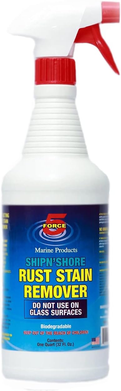 Force 5 SHIPN'SHORE, Rust Stain Remover, Instant Hull Cleaner, Vinyl, Fabric, Metal & Painted Surfaces - Removes Sprinkler Stains from Walls and Fences Instantly.