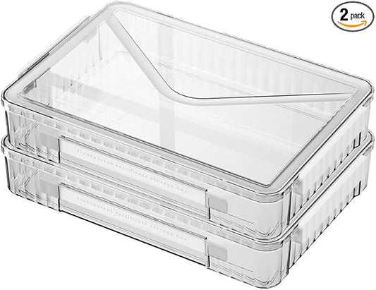 2 Pcs 8.5 x 11 Paper Storage, Clear Plastic Organizer for A4 With Handle Files Portable Project Case, Art Organizer Snap Seal Inserts