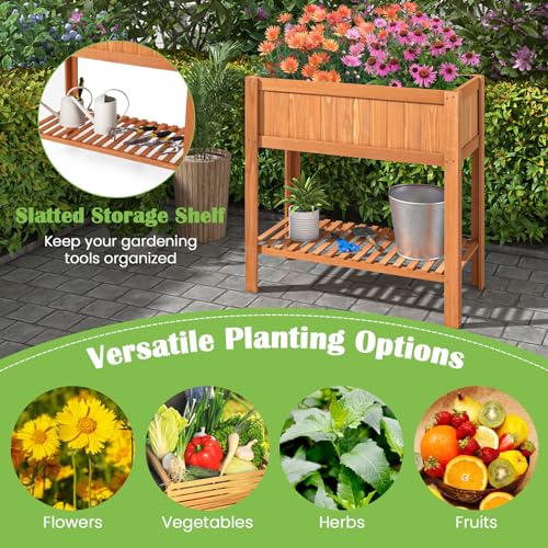 COSTWAY Raised Garden Bed, Wood Planter Box with Storage Shelf - Image 5