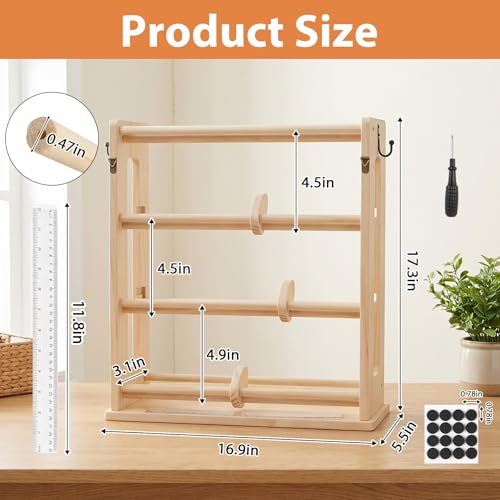 4-Tier Ribbon Storage Rack, Wooden Ribbon Organizer Spool - Image 3