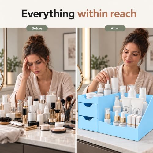 Uncluttered Designs Blue Makeup Organizer for Women, Dresser Top - Image 3
