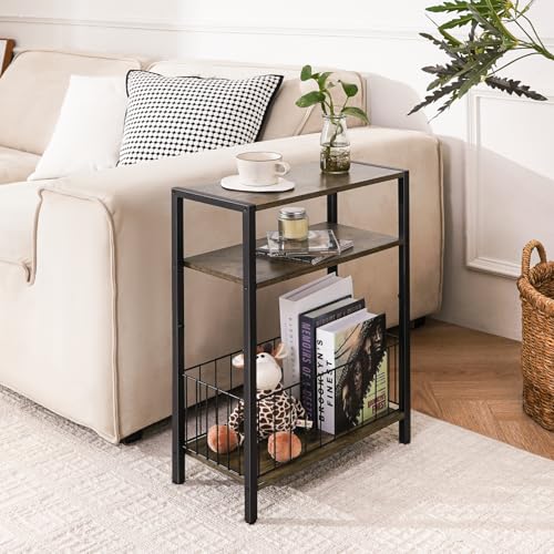Narrow Side Table with Storage Basket Small End Table - Image 3