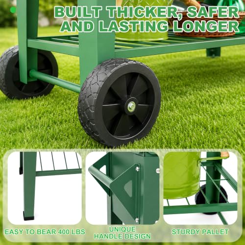 Raised Garden Bed with Legs and Wheels, Metal Outdoor, Green - Image 5