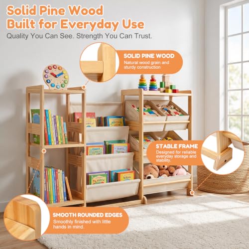 Kids Bookshelf & Toy Storage Organizer with 5 White Bins - Image 6