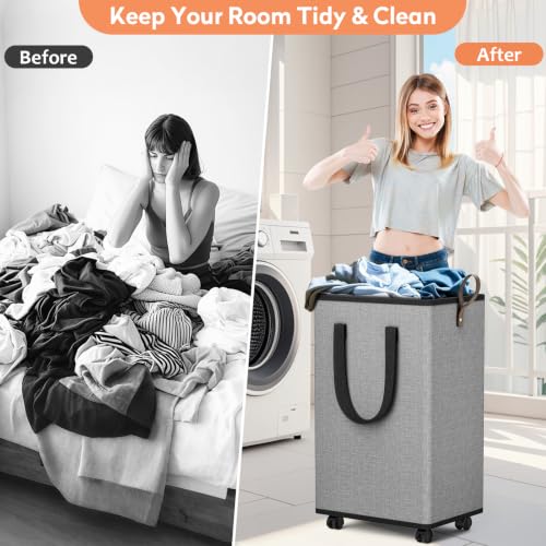 SpaceTrove Rolling Laundry Basket with Wheels, Laundry Hamper - Image 6
