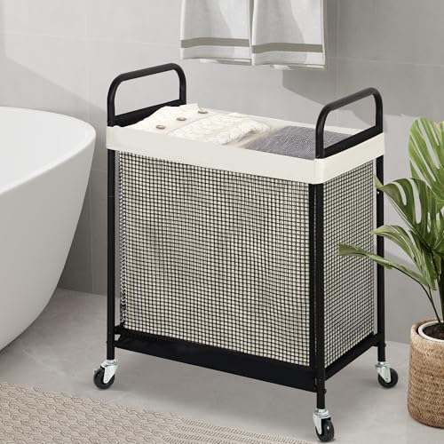 Laundry Hamper 2 Section, 100L Rolling Laundry Sorter Cart - Image 5