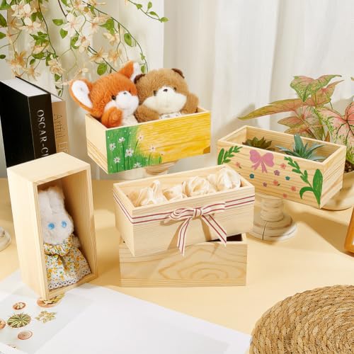 NBEADS 6 Pcs Rectangle Wood Box, Unfinished Wooden Craft Storage - Image 5