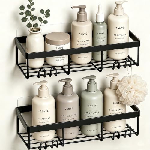 Moforoco Shower Caddy Shelf Organizer Rack, Self Adhesive Black - Image 2