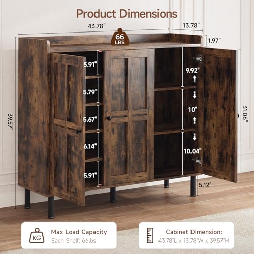 Shoe Cabinet with 3 Doors, Shoe Rack for Entryway, Rustic Brown - Image 3