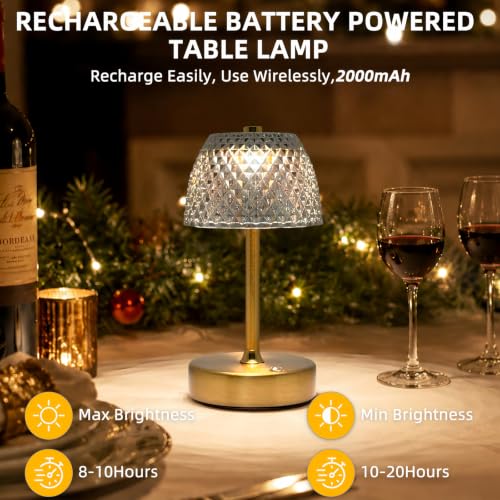 Rechargeable Gray Crystal Cordless Table Lamp,Battery Operated - Image 8