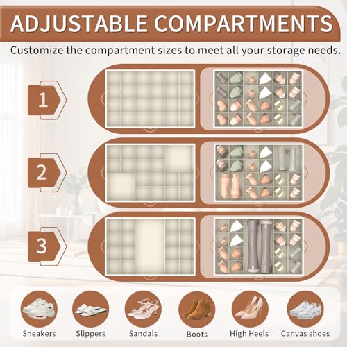 Foyego Shoe Organizer for Closet, Shoe Storage with Wheels, Beige - Image 6