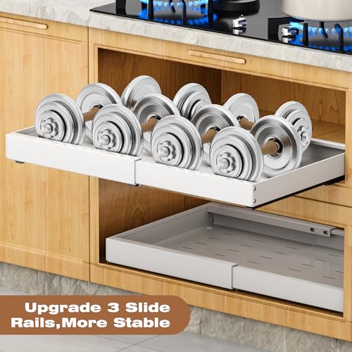 2 Pack Pull Out Cabinet Organizer Expandable, 21" Deep - Pull Out Drawers for Cabinets with Adjustable width from 12.6" to 21" Sliding Drawers for Cabinets with Heightening Pad No 