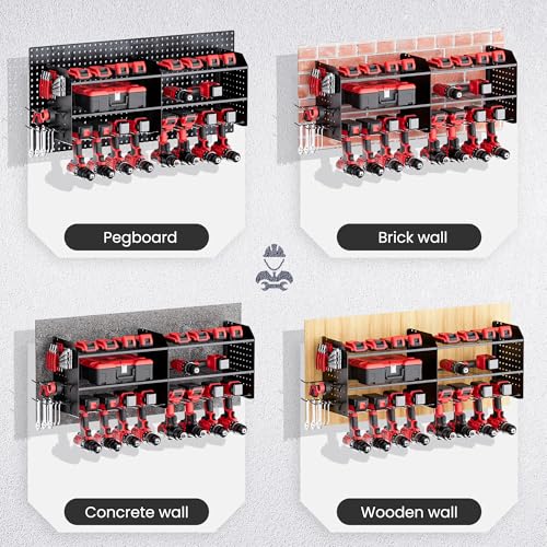2-in-1 Power Tool Organizer Wall Mount, 3-Layer Tool Rack, Black - Image 7