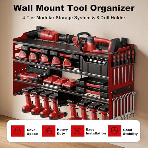 oviitech Large Power Tool Organizer Wall Mount Red - Image 4