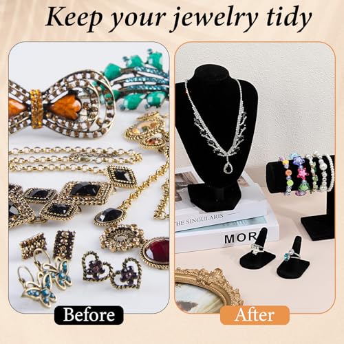 4 Pcs Velvet Jewelry Display Set Velvet Necklace Bust Holder - Image 6