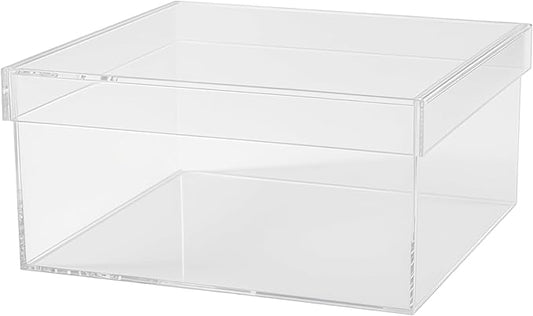 Clear Acrylic Box With Lid, Stackable Container For Storage And Display, 8.1 X 8.1 X 3.9 In / 20.5 X 20.5 X 10 Cm, Perfect For Crafts, Jewelry, And Makeup