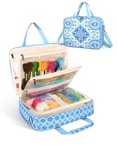 Sewing Supplies Organizer Bag with Removable Binder, Blue Floral - Image 2